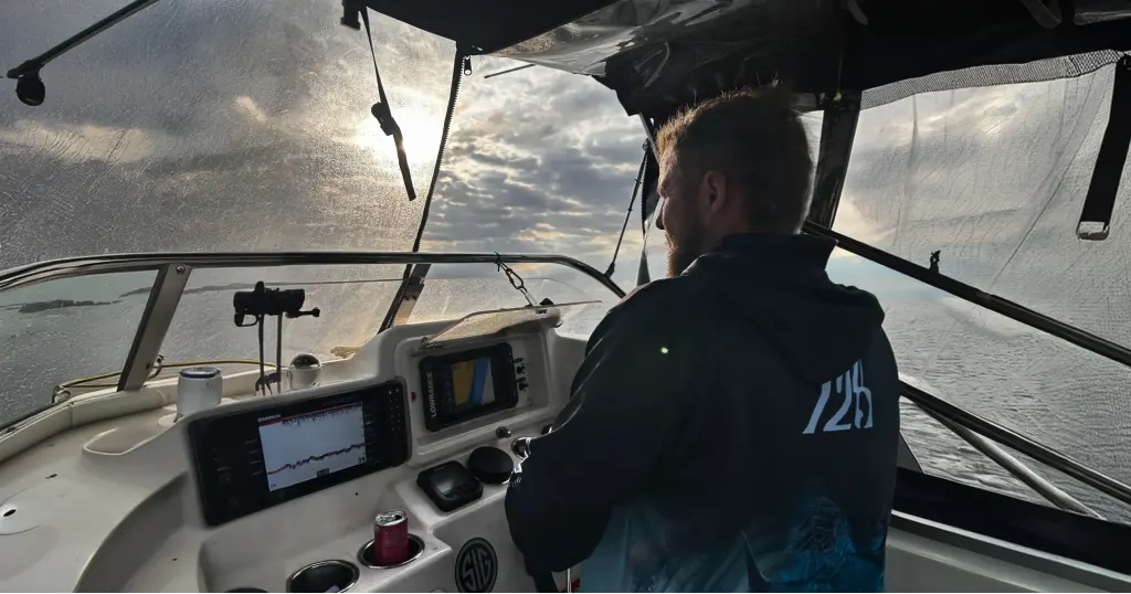 Skipper at the helm of Kamikaze